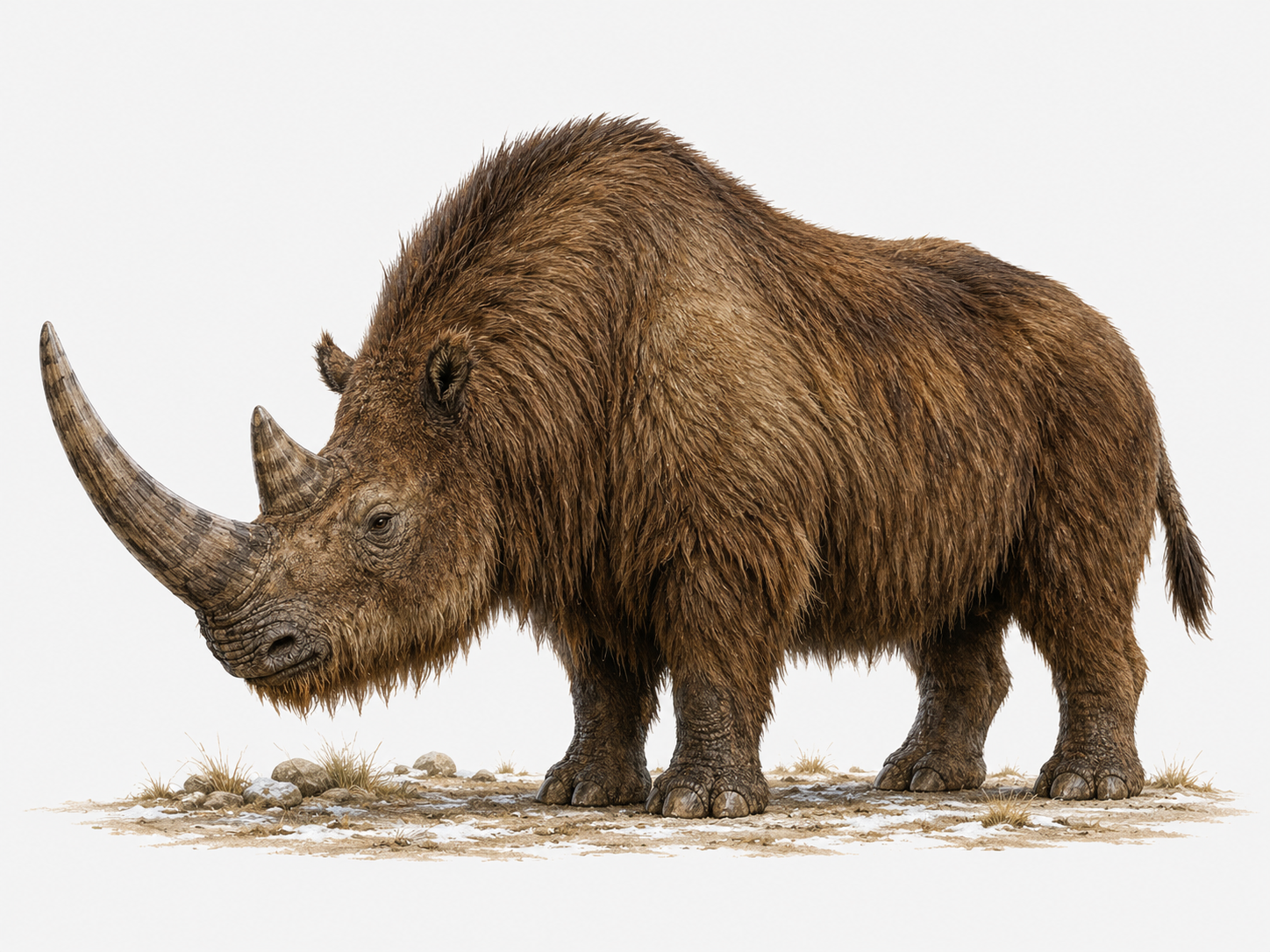 Rhinocéros laineux Coelodonta antiquitatis dans la toundra glaciaire